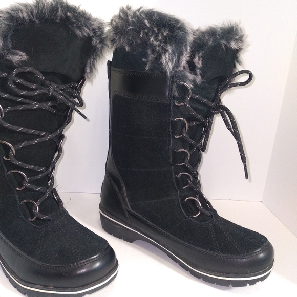 C9 by Champion Black Leather & Suede Faux Fur Trimmed Snow Boots- Size 7 NWOT - Picture 3 of 12